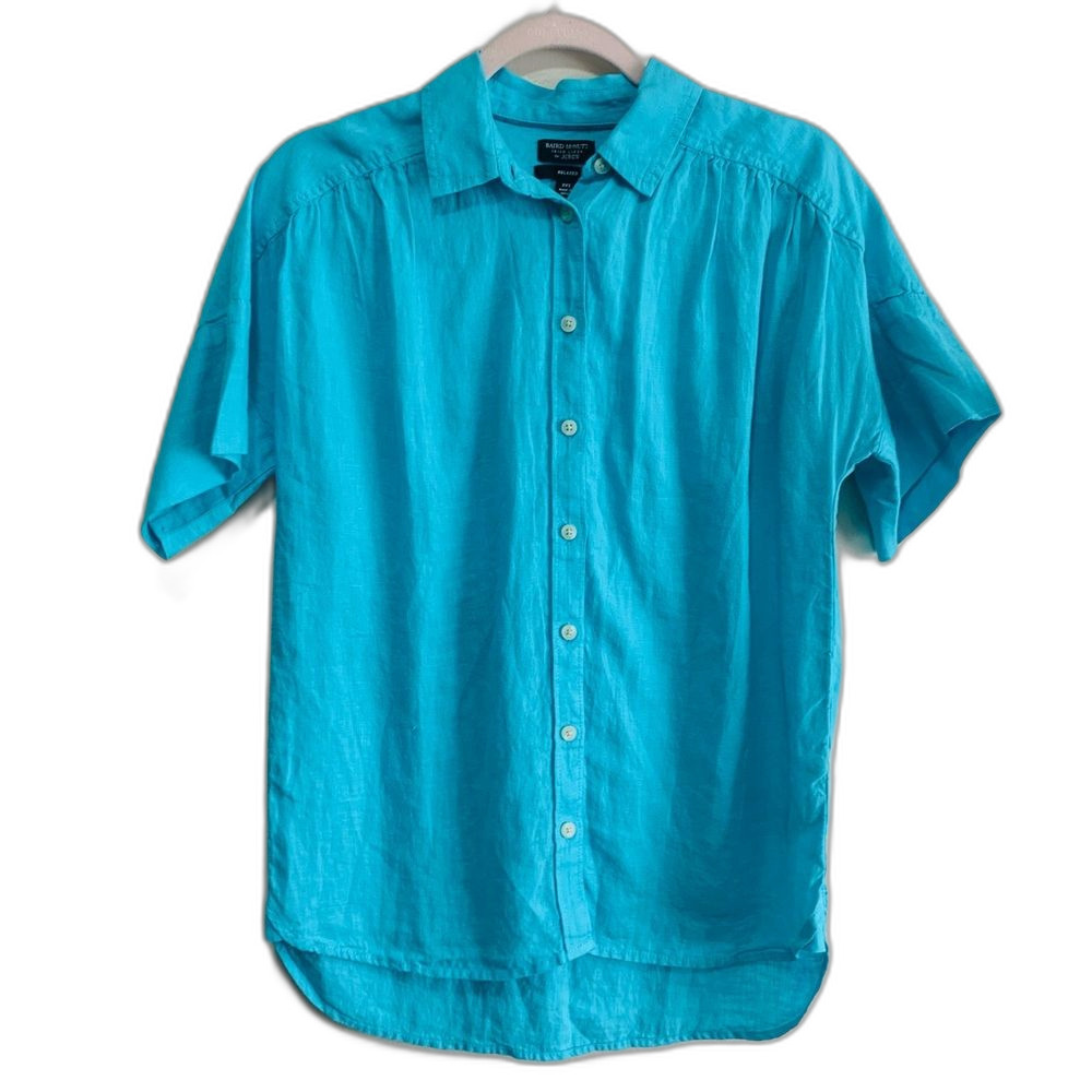 J Crew Baird McNutt Relaxed turquoise short sleeve blouse size xxs